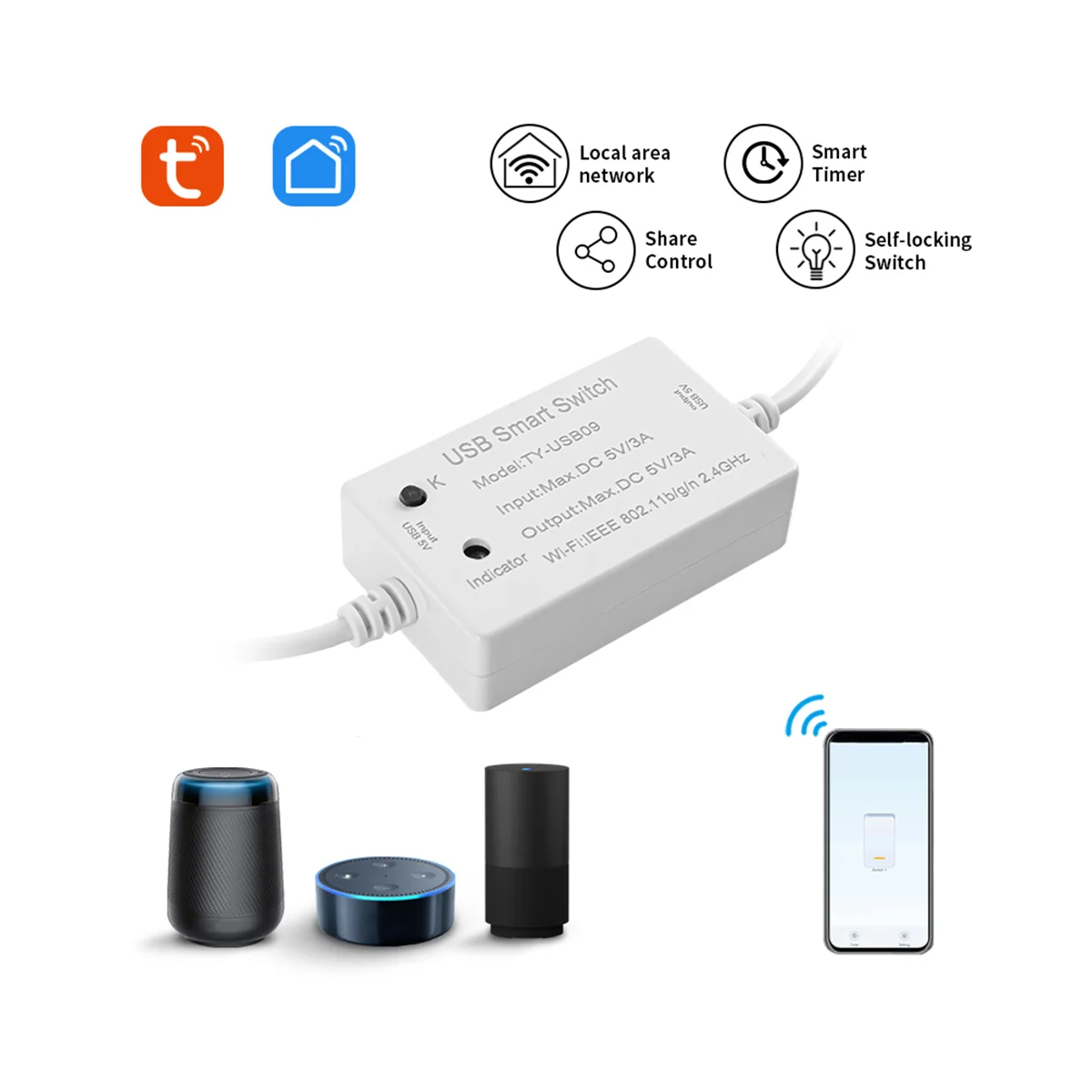 Tuya USB Smart Switch Controller WIFI Timer interruttore universale Smart Life per elettrodomestici USB per Alexa Google Home