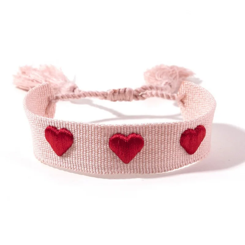 الحب مضفر سوار الجوف المطرزة القلب قابل للتعديل معصمه اليدوية شرابة اليد حبل للنساء هدايا مجوهرات للبنات #5