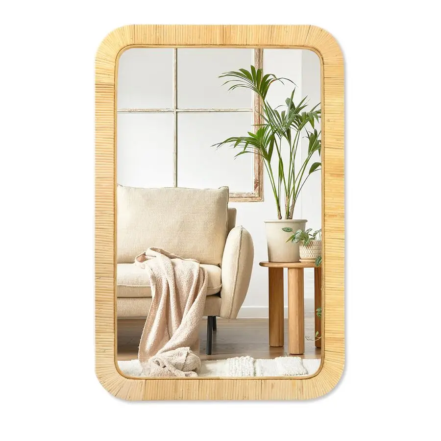 

Rattan Mirror, 30 x 20 Rectangle Boho Bathroom Mirror, Decorative Wall Nursery Decor, Rustic Farmhouse Handmade Wicker Mirror fo