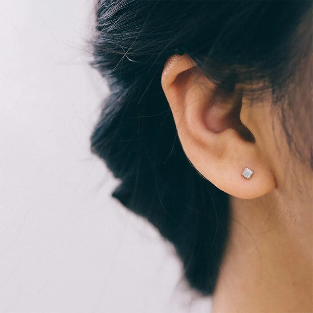 St-Delan Minimalist 14K Gold Plated Stainless Steel Square Stud Earrings Tiny 4mm Geometric Ear Studs Jewelry for Women Girls