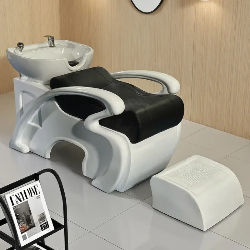 Fiberglass Shampoo Bed Hair Salon Barber Shop Special Flush Bed Ceramic Basin Semi-reclining Shampoo Basin Internet celebrity ha