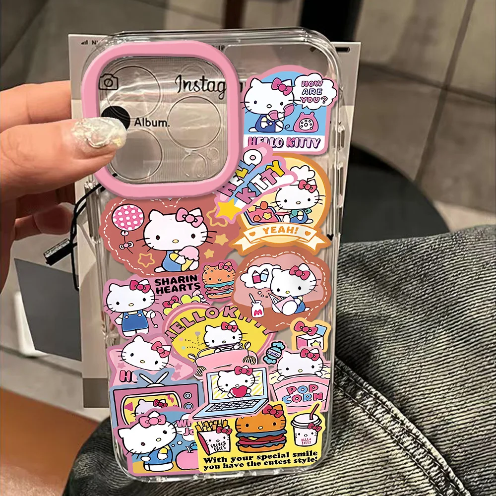 Etui na telefon Cute Sticker Labels Hello Kitty do Samsung A12 A13 A15 A22 A23 A24 A25 A30 A53 A54 A55 A72 A73 5G Transparent Cover