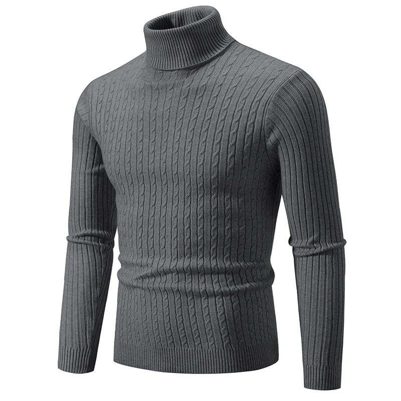 

Fashion Autumn New Arrival Twisted Jacquard Sweater Men Winter Casual Knitted Turtleneck Slim Fit Warm Pullover Sweaters