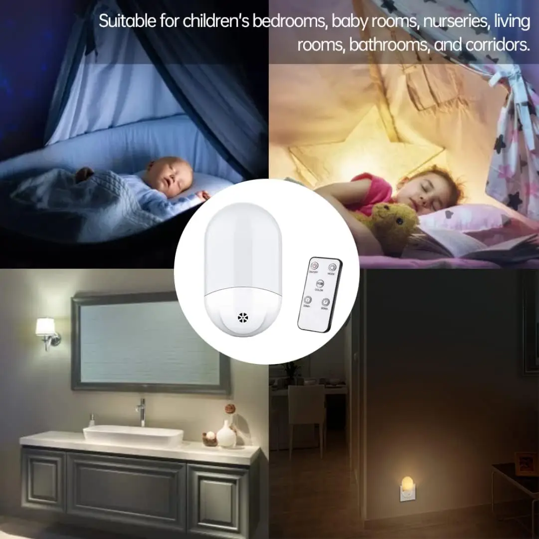 Plug in Night Light, Plug in Wall with Dusk to Dawn Sensor 0.5W Warm White RGB Night Light for Kid Bedroom, Bathroom, Stair