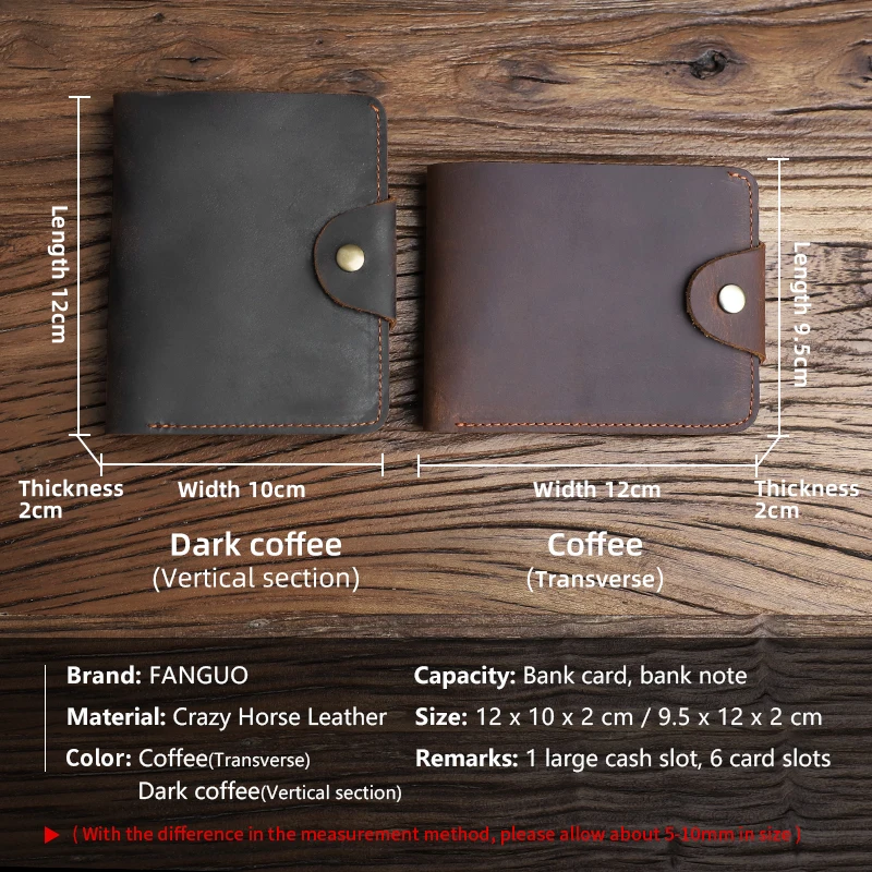 Vintage Genuine Leather Men's Card Wallet Handmade Cowhide Card Slot Money Bag For Male Simple Bifold Short Wallet Brown