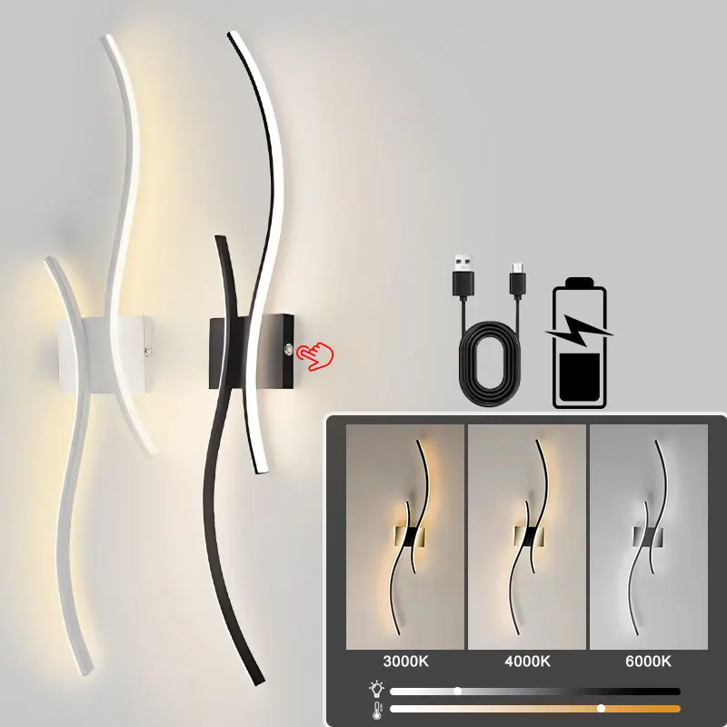 

Battery Operated LED Wall Lamps with Remote Control Wireless Touch Switch Dimmable LED Wall Lights Rechargeable Wall Sconce 3CCT