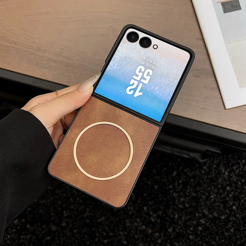 สําหรับ Samsung Galaxy Z Flip 7 FE 6 5 กรณี Vintage Magnetic PU หนัง Ultra - บาง Matte Cover สําหรับ Galaxy Z Flip7