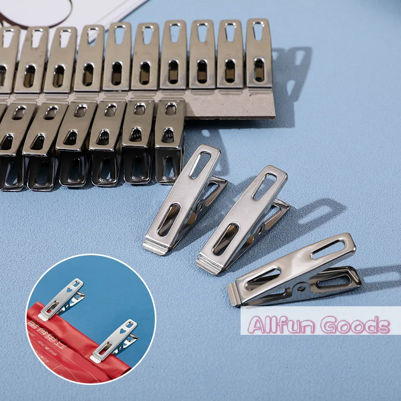 [TG835]10 Pcs Clothes Pegs Stainless Steel Washing Line Hang Pins Windproof Metal Clamps