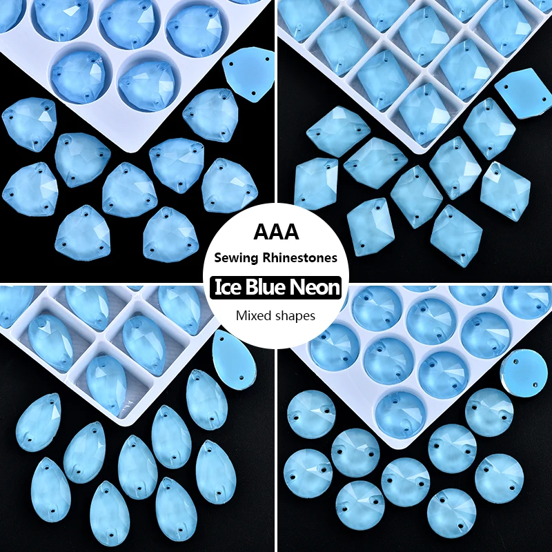 BOBOHOO Eisblau Neon Mehrformige Glaskristalle zum Aufnähen, Strass-Steine mit flacher Rückseite zum Nähen, Strass für Kleidung und Handarbeiten – Detail 1