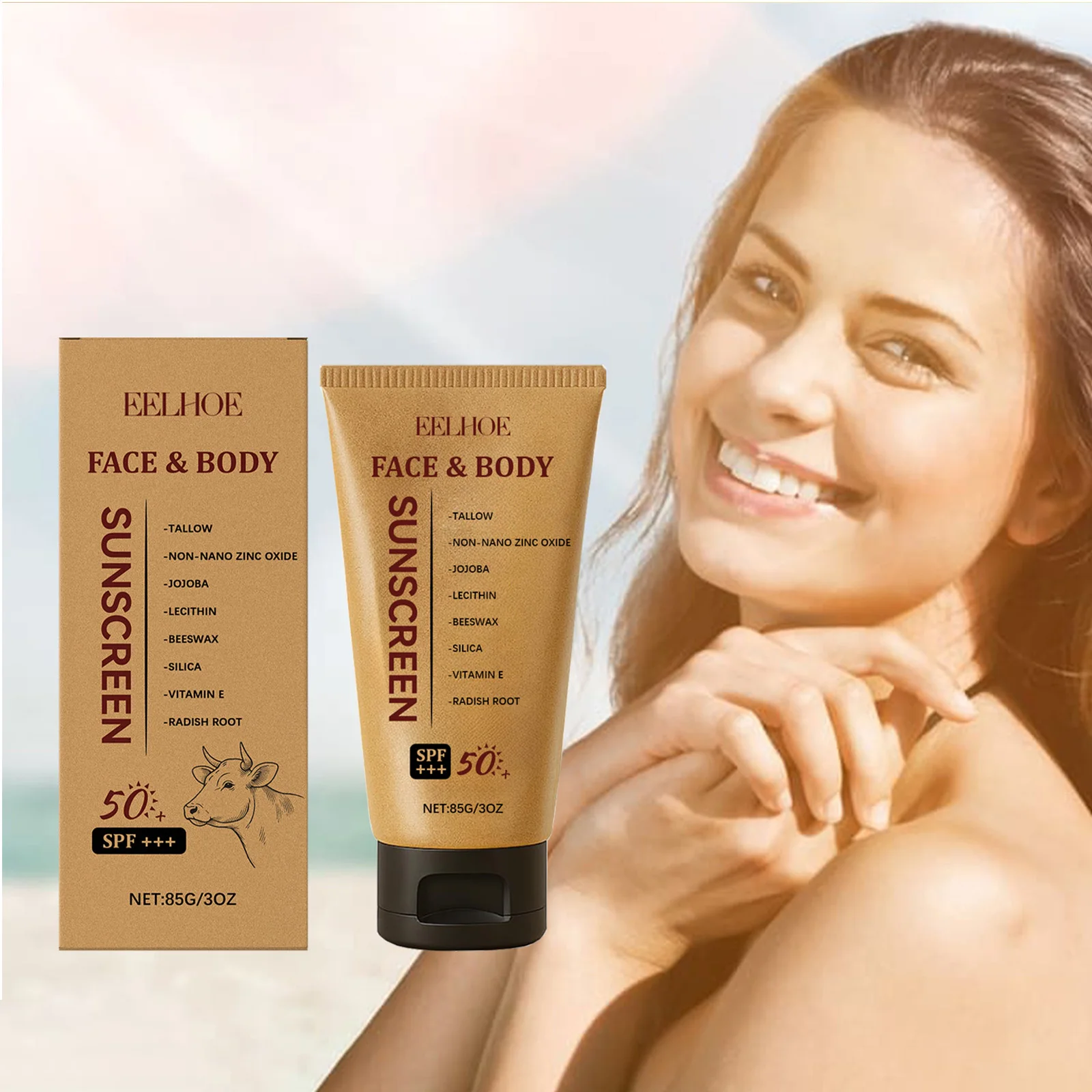 

Beef Tallow Sunscreen Spf 50 Anti Sunburn UV Protection Cream Moisturizing Face Body Sunblock Matte Lightweight Non-Greasy ﻿