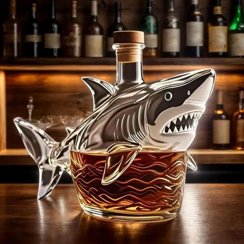 Decanter per squalo da whisky 320ml Decanter per bicchieri da whisky a forma di squalo Contenitore per liquori vuoto decorativo per padre vicino zio