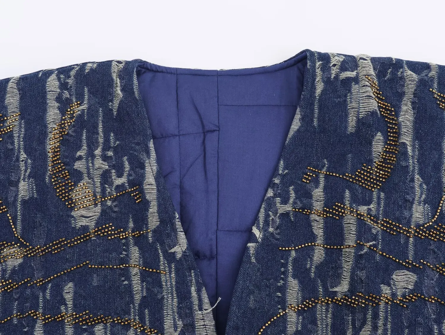 2025 new women's European and American style fashionable versatile beaded denim effect cardigan cotton coat