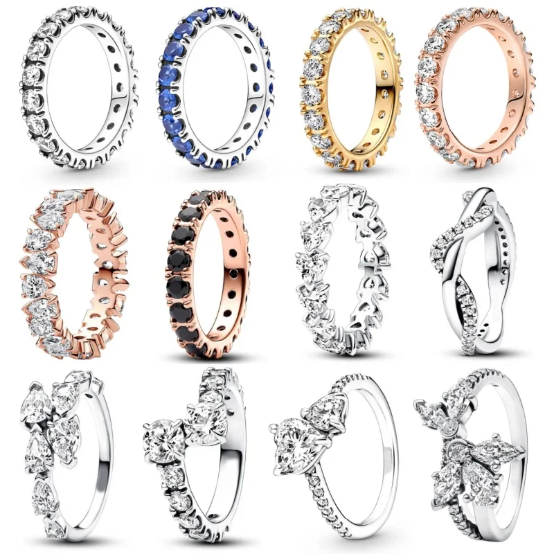 2024 New Disney Lady Sparkle Line Timeless Ring Overlapping Ice Flower Fit Original Pandora Engagement Jewelry Gift