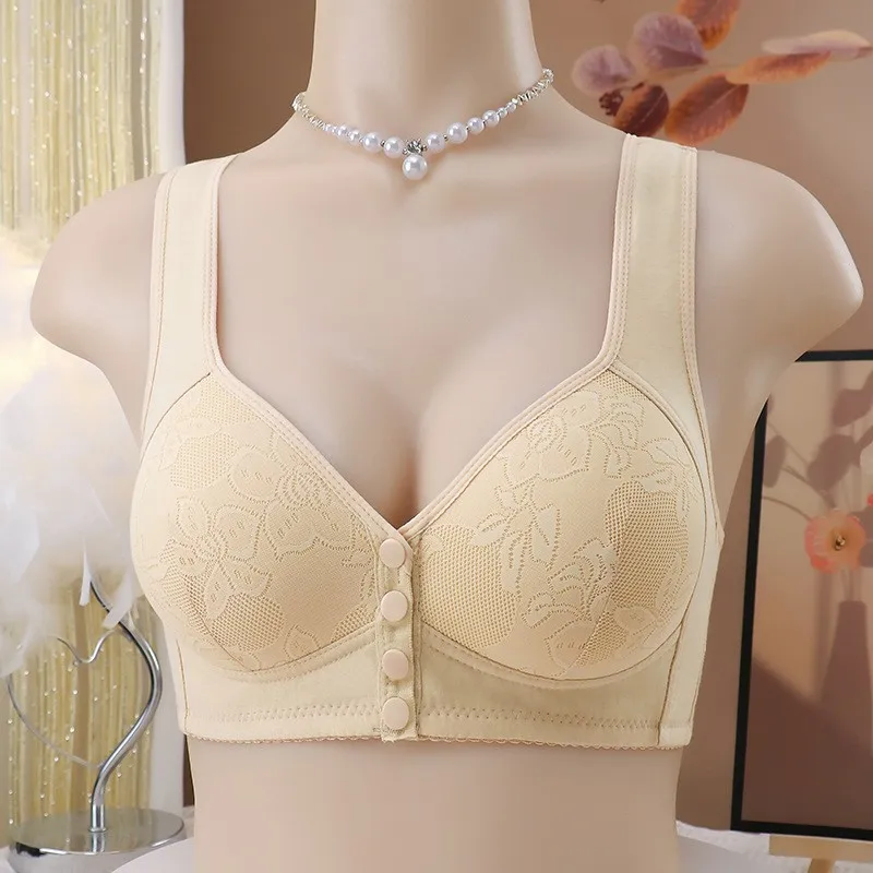 حمالة صدر كبيرة الحجم بفتحة أمامية متقاطعة وكأس ثابتة للنساء في منتصف العمر بدون دعم حلقة فولاذية