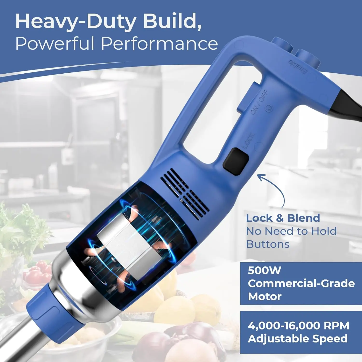 Commercial Immersion Blender, 500 Watt/.5 HP Variable Speed Motor, 16,000 RPM Heavy Duty with Performance Assurance - 18"