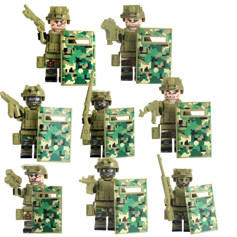 軍事用積み木、幽霊特殊警察、子供たちが人形を組み立てる小さな粒子、兵士、ジープの武器