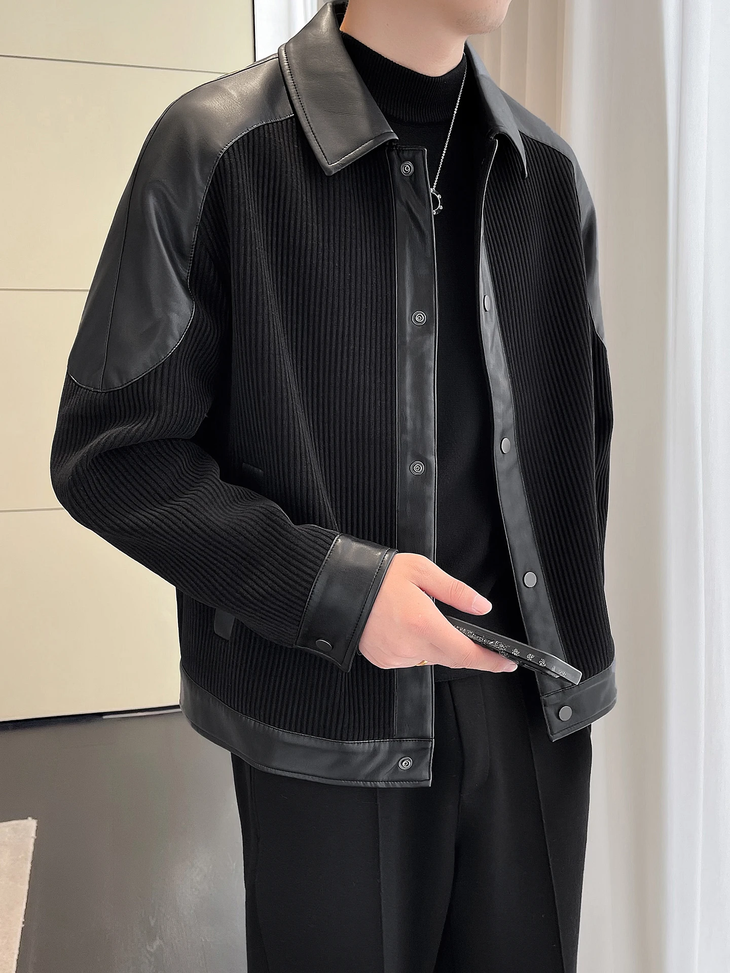 

Мужская вельветовая куртка Crasojto с вставками из искусственной кожи, повседневная, весенне-осенняя, модная брендовая верхняя одежда с длинными рукавами