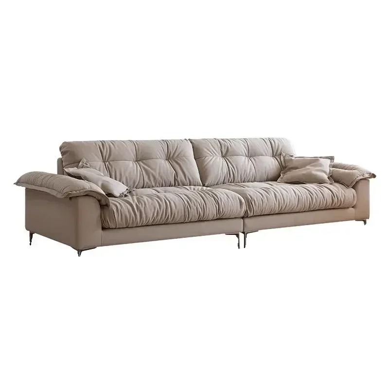 Cream cloud sofa living room new Italian tall top layer real cowhide marshmallow sofa