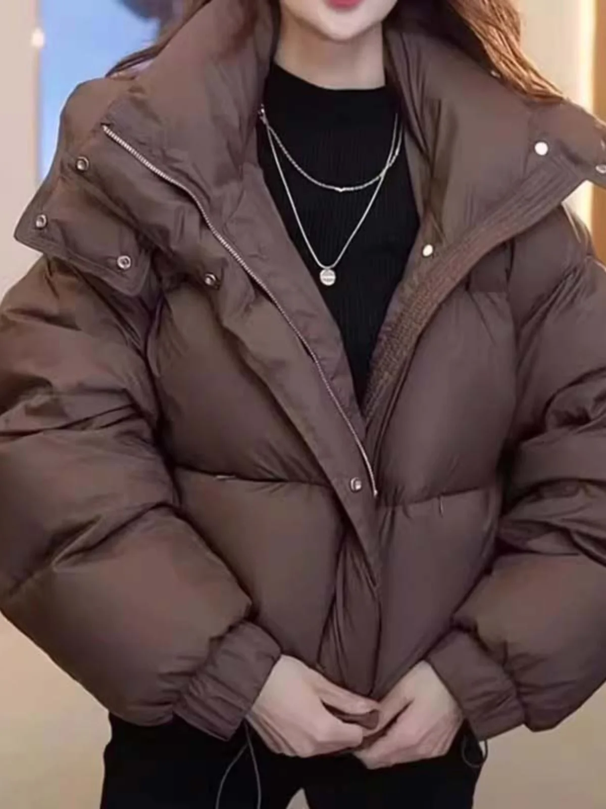 

Fashionable Women's Winter Puffer Jacket Bread Style Coat Hooded Duck down Coffee Color Small Size Versatile Korean Version