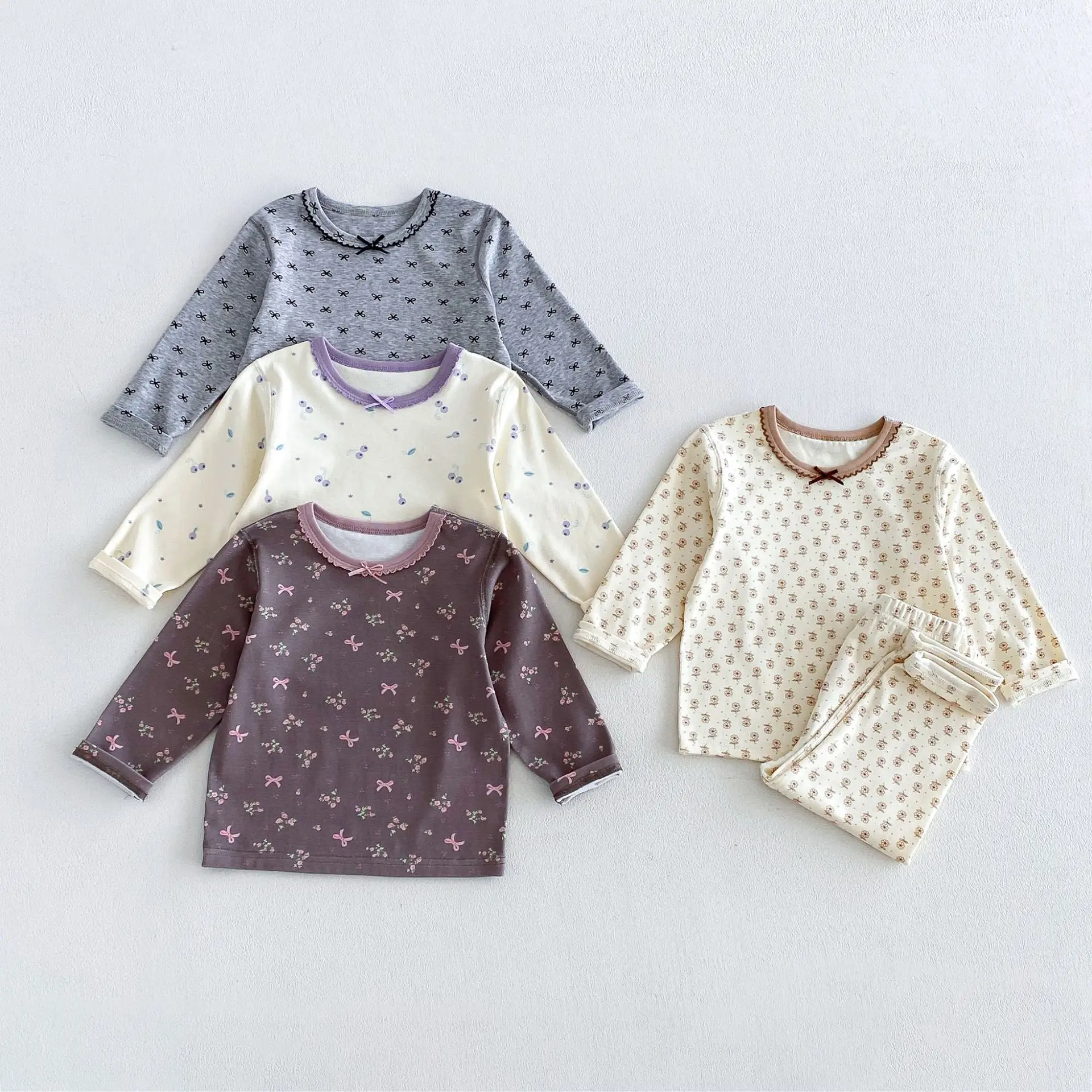 Girls A Class Seamless Loungewear Set Fall Winter Baby Girl All Over Floral Thermal Underwear Two Piece Set