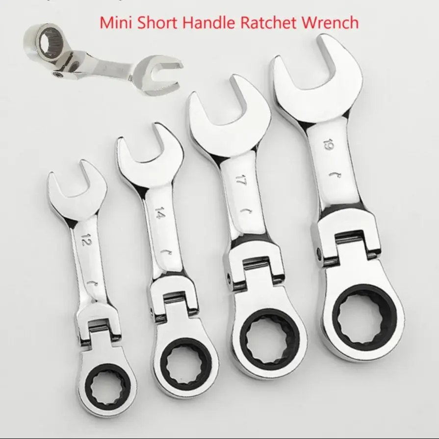 Mini Ratchet Wrench with Movable Head Quick Dual-Purpose Open End Wrench Labor-Saving Short Handle Hardware Tool