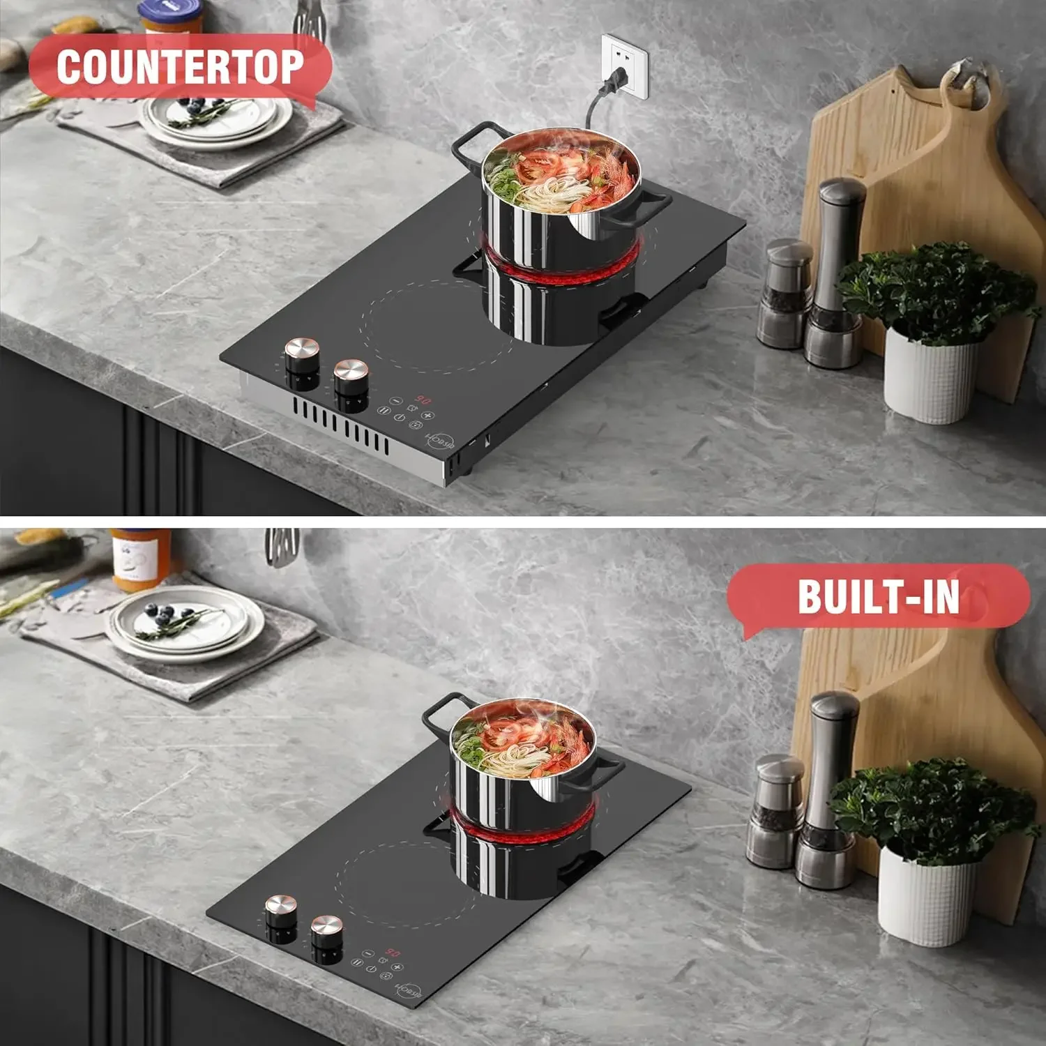 Cooktop, 120v Knob Stove Top, 12 Inch Built-in Radiant  Stove 110v, Ceramic Cooktop with Chil