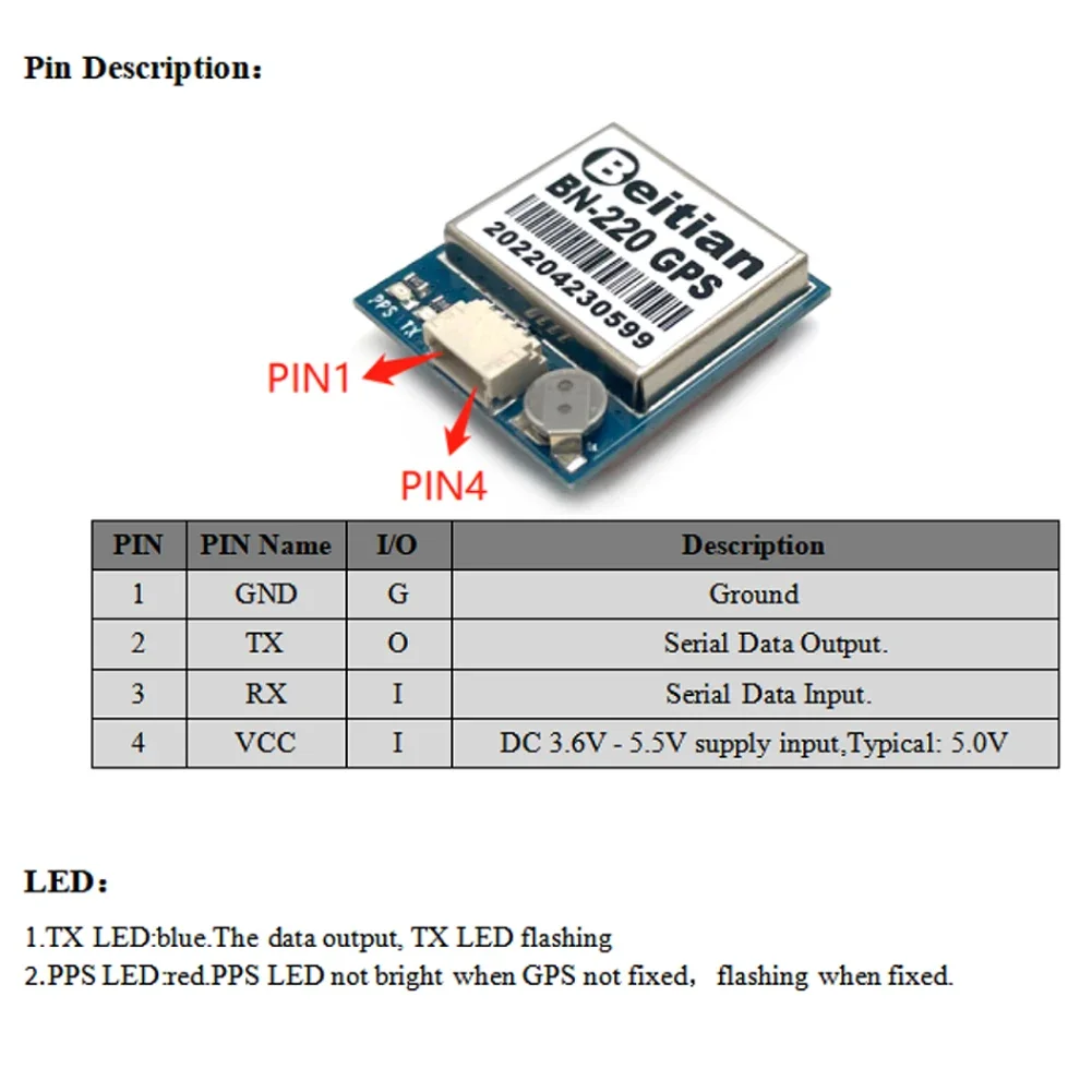 Beitian-Módulo de navegación GLONASS Dual para Dron teledirigido, BN-220, nivel TTL, 9600bps, antena pasiva GPS integrada, Control de vuelo