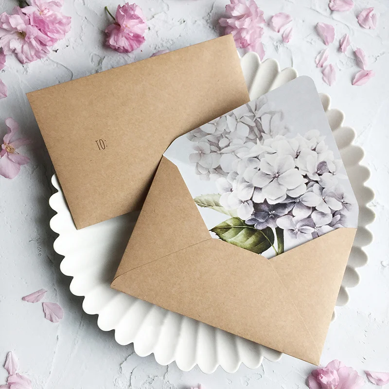 5pcs/lot Printed Lining Flower Pattern Envelope Wedding Greeting Card Vintage Kraft Paper Envelope Invitation Stationery