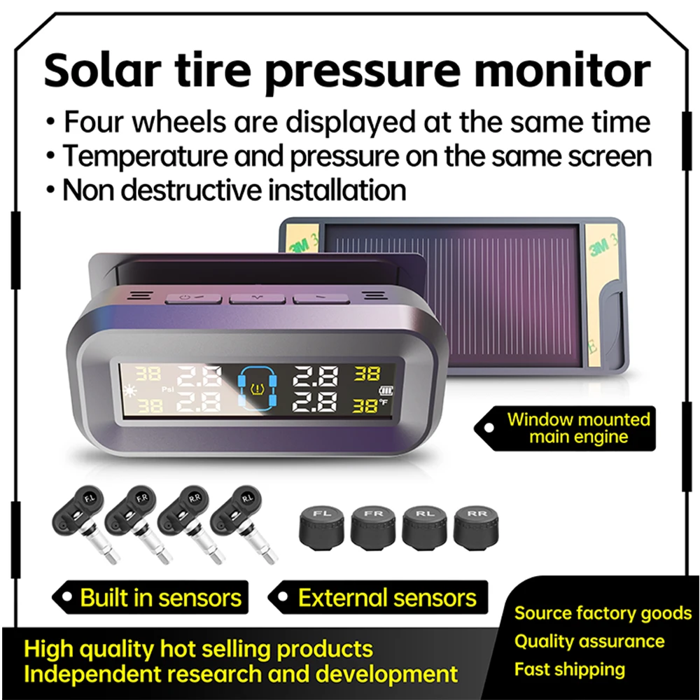 2024 New Car Tire Pressure Monitoring System Tpms Sensors Onboard Diagnostic Computer Solar Usb Off Road 4 Auto Accessories