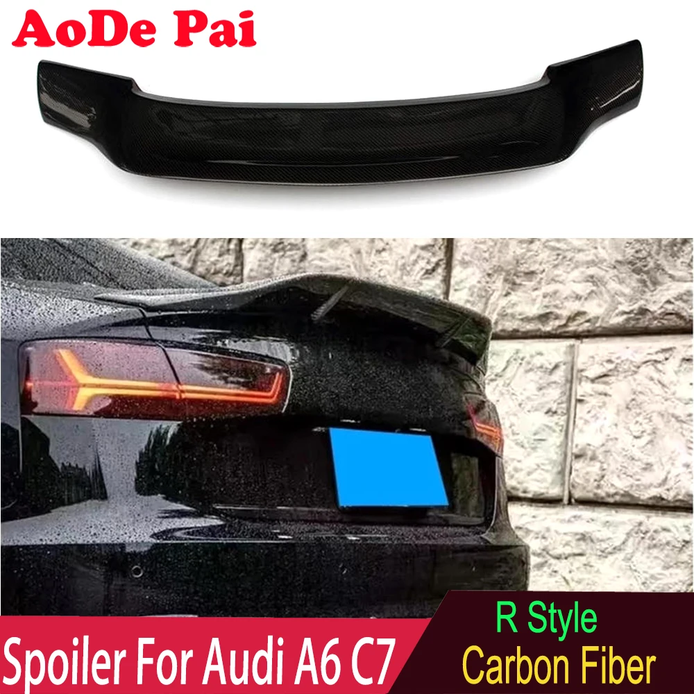 Renntech R Style Real Carbon Fiber Rear Boot Trunk Wing Spoiler Ducktail Lid For Audi A6 C7 C7.5 2012-2018