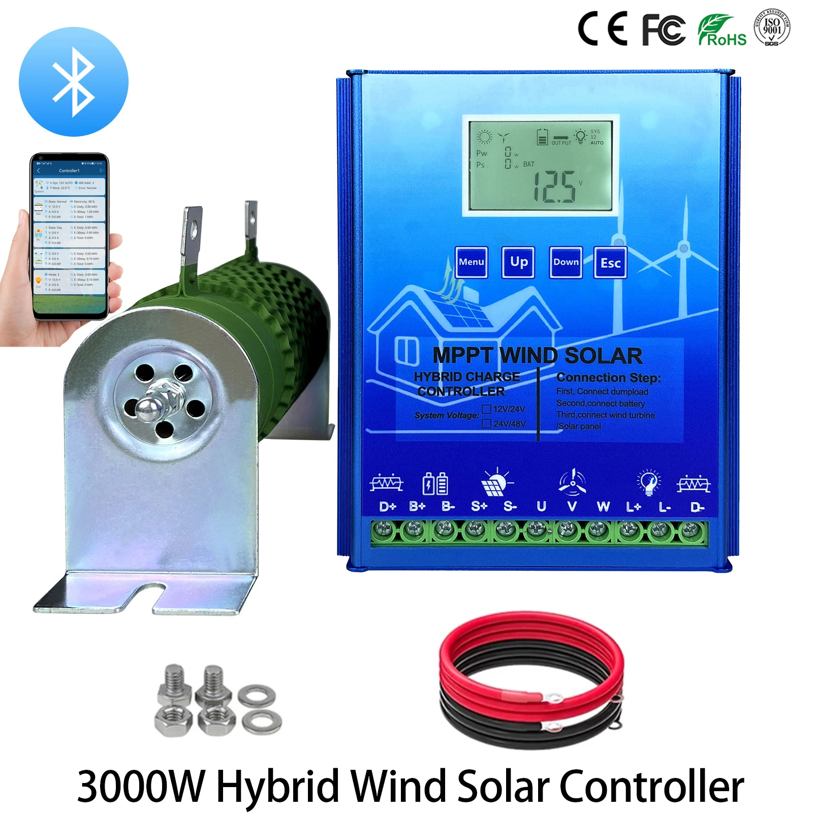 

Ship From EU 12V 24V 48V Hybrid Wind Solar Power System Controller Wind Turbine Solar Charge Regulator For 1500W Wind 1500W PV