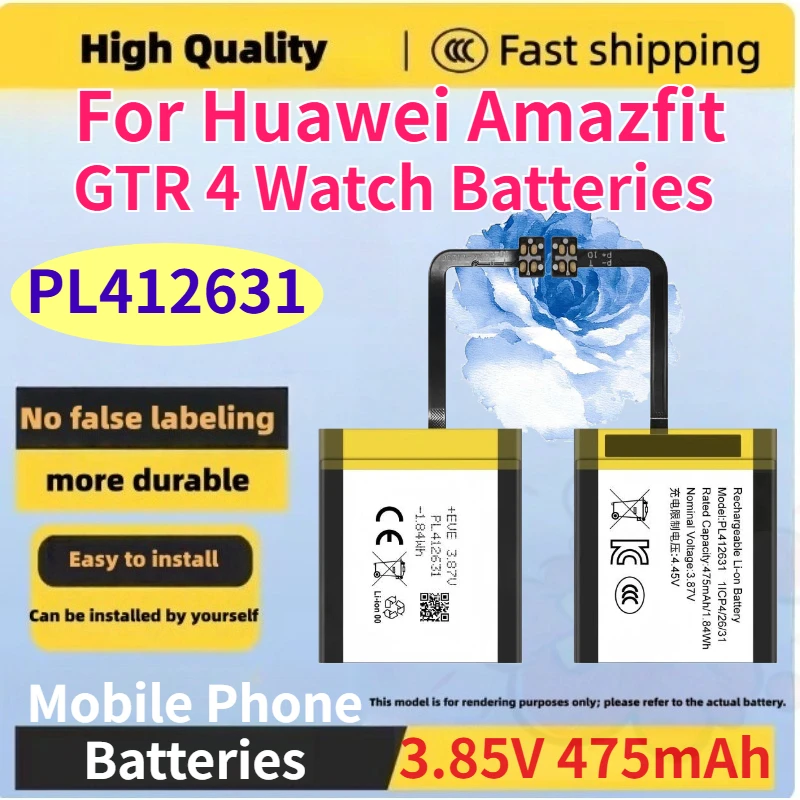 

High quality PL412631 Li-ion Battery 3.85V 475mAh Capacity for Huawei Amazfit GTR 4 Watch Batteries Rechargeable + Free Tools