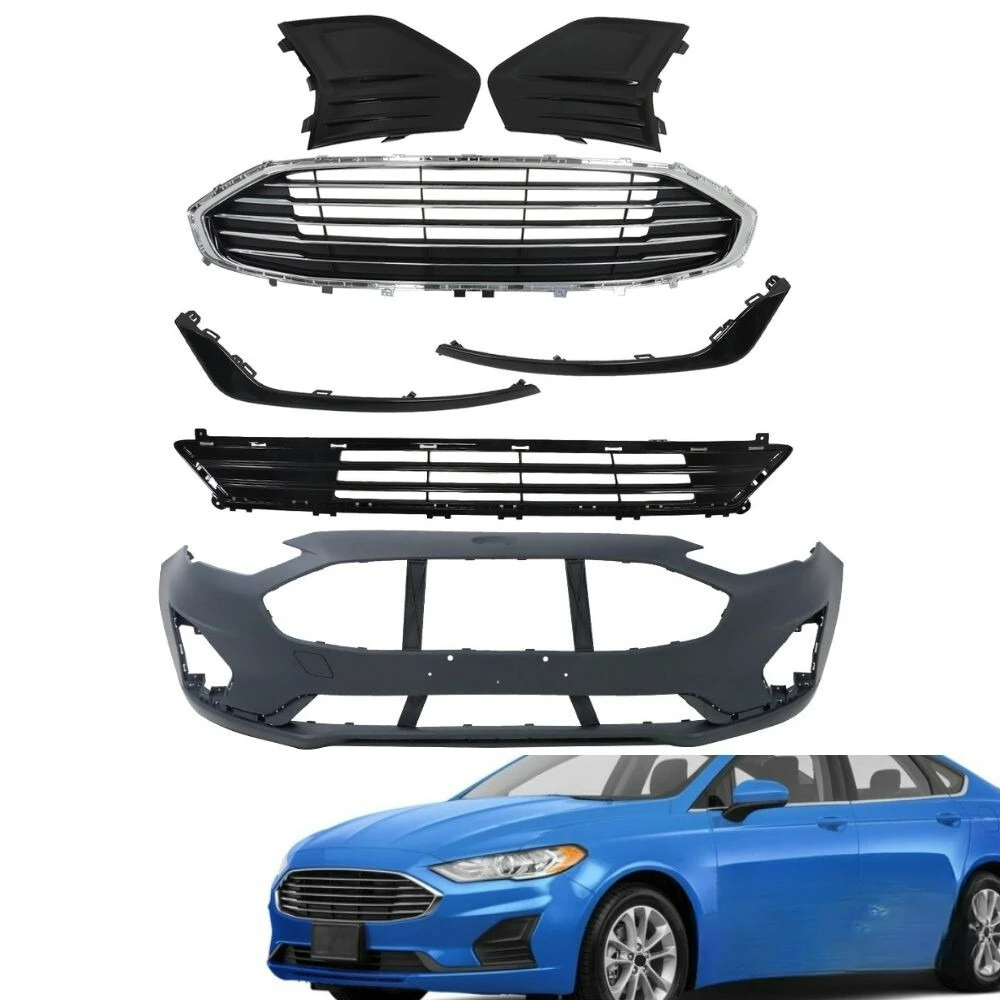 For 2019 2020 Ford Fusion Front Bumper Cover&Upper Lower Grill&Fog Light Cover
