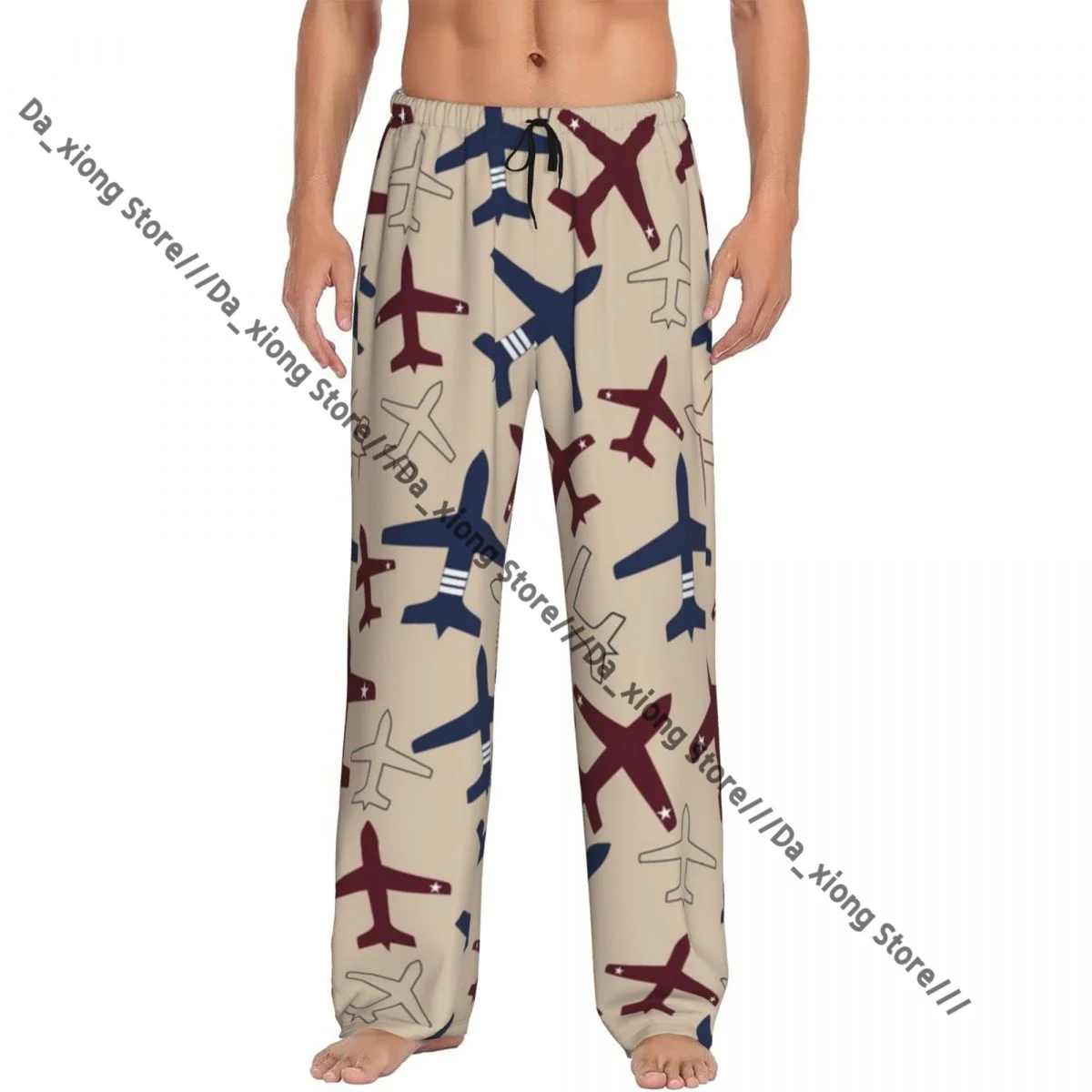 

Mens Casual Pajama Long Pant Loose Elastic Waistband Airplane Plane Flying Travel Transport Cozy Sleepwear Home Lounge Pants