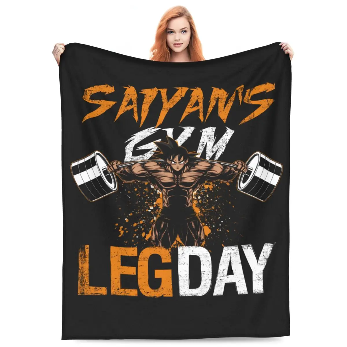 LEG DAY GYM Super Saiyan Goku GYM Lifting Weights  Dragon Ball Flannel Throw Blankets Blanket Couch Ultra-Soft Plush Thin Quilt