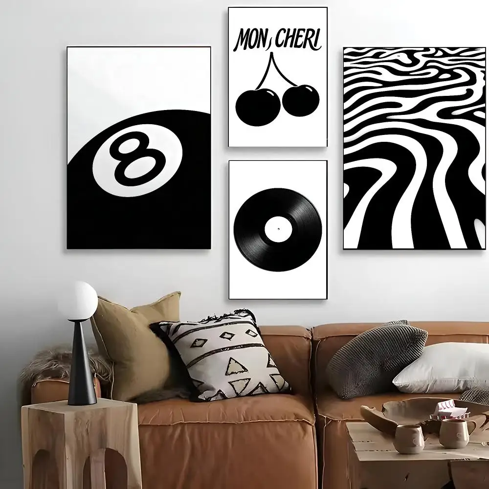 Black And White B-Billiard Cat Record Player Painting Calligraphy For Art Printing Decoration Painting Cinema Art Poster Home Wa