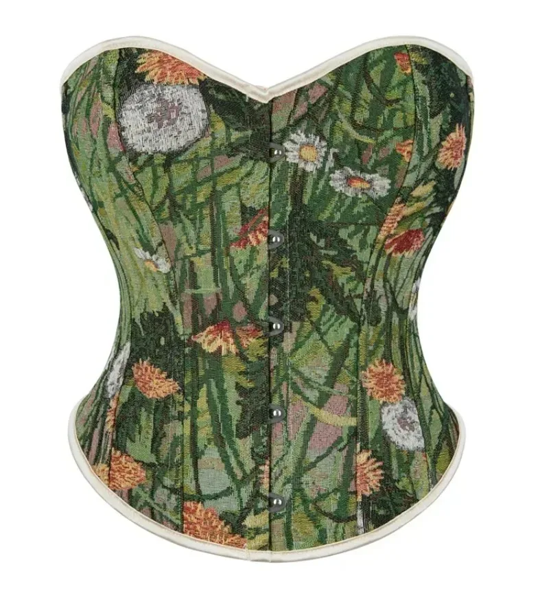 

Зеленый цветочный женский корсет с завышенной талией, винтажный корсет-бюстье