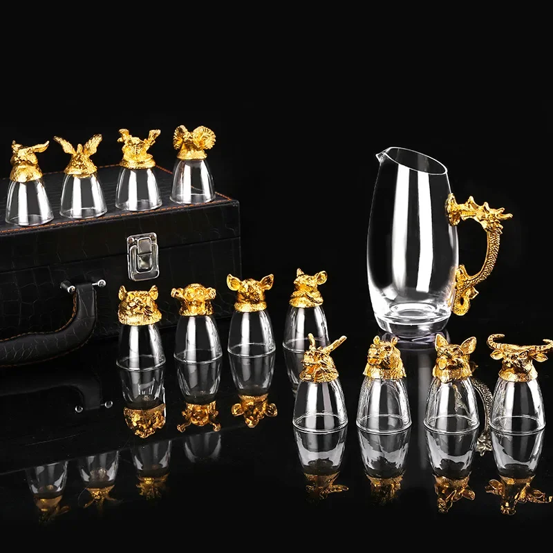 

Twelve Chinese Zodiac high grade Baijiu glass wine set Chinese household wine dispenser