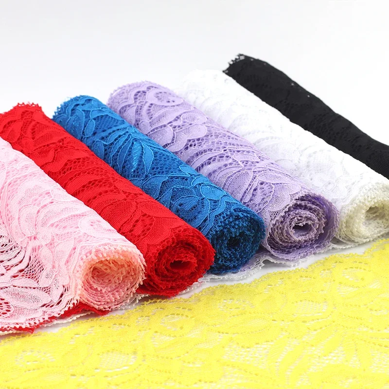 15cm Wide Elastic Stretchy Floral Lace Ribbon DIY Apparel Sewing Fabric Black White Red Pink Blue Purple Green Yellow Lace Tape