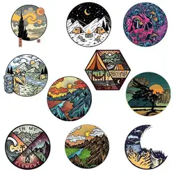 Modieuze Strijkkleding Patch Diy T-Shirt Landschap Sterrenhemel Patroon Afdrukken Vinyl Smelt Wasbare Warmteoverdracht Sticker
