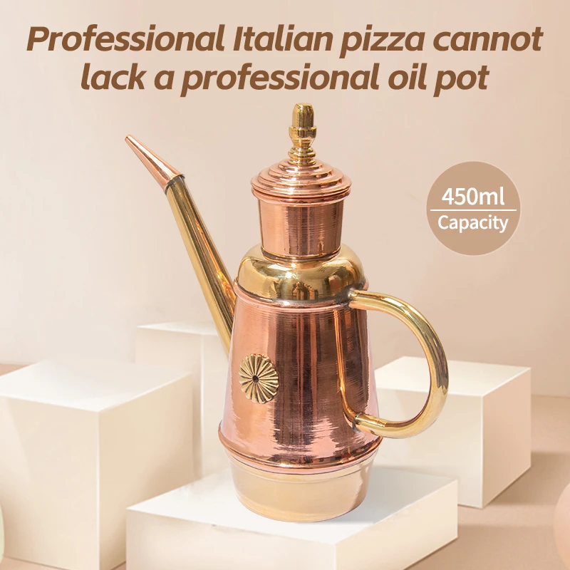 Best Selling Kitchen Accessories Handmade Copper Oil Cruet 450ml/1000ml pizza oil bottle metal cooking olive oil can