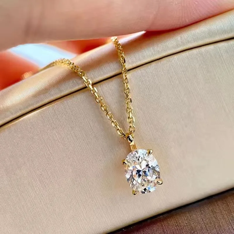 

Lnkry 7x9mmOval Shape Moissanite Pendant Necklace 14k Gold Filled Chain Necklaces For Couples Wedding Jewelry Accessories