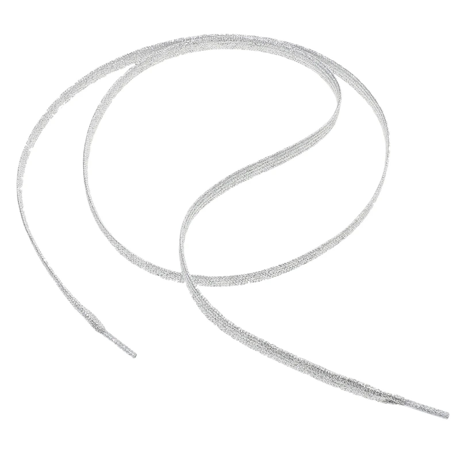 زوج واحد من أربطة الأحذية المسطحة الملونة، صناعة يدوية لامعة مناسبة للأحذية الرياضية، أربطة أحذية فضية لامعة #3