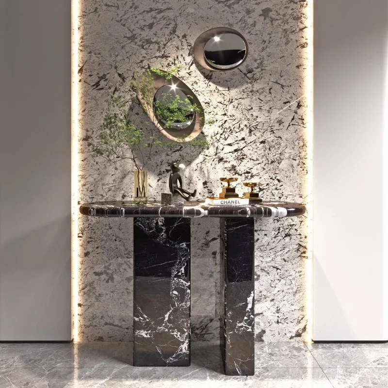 Italian minimalist marble light luxury high-end feeling against the wall entrance table modern simple entrance facing the door