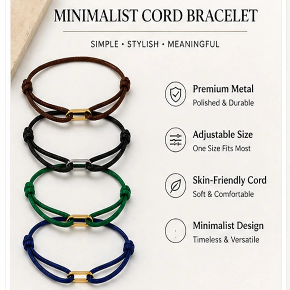 Zalman Einfaches Rundes Ovales Schnallen-Armband Geflochtenes Verstellbares DIY Buntes Seil-Armband für Damen und Herren Edelstahl-Schmuck – Detail 6