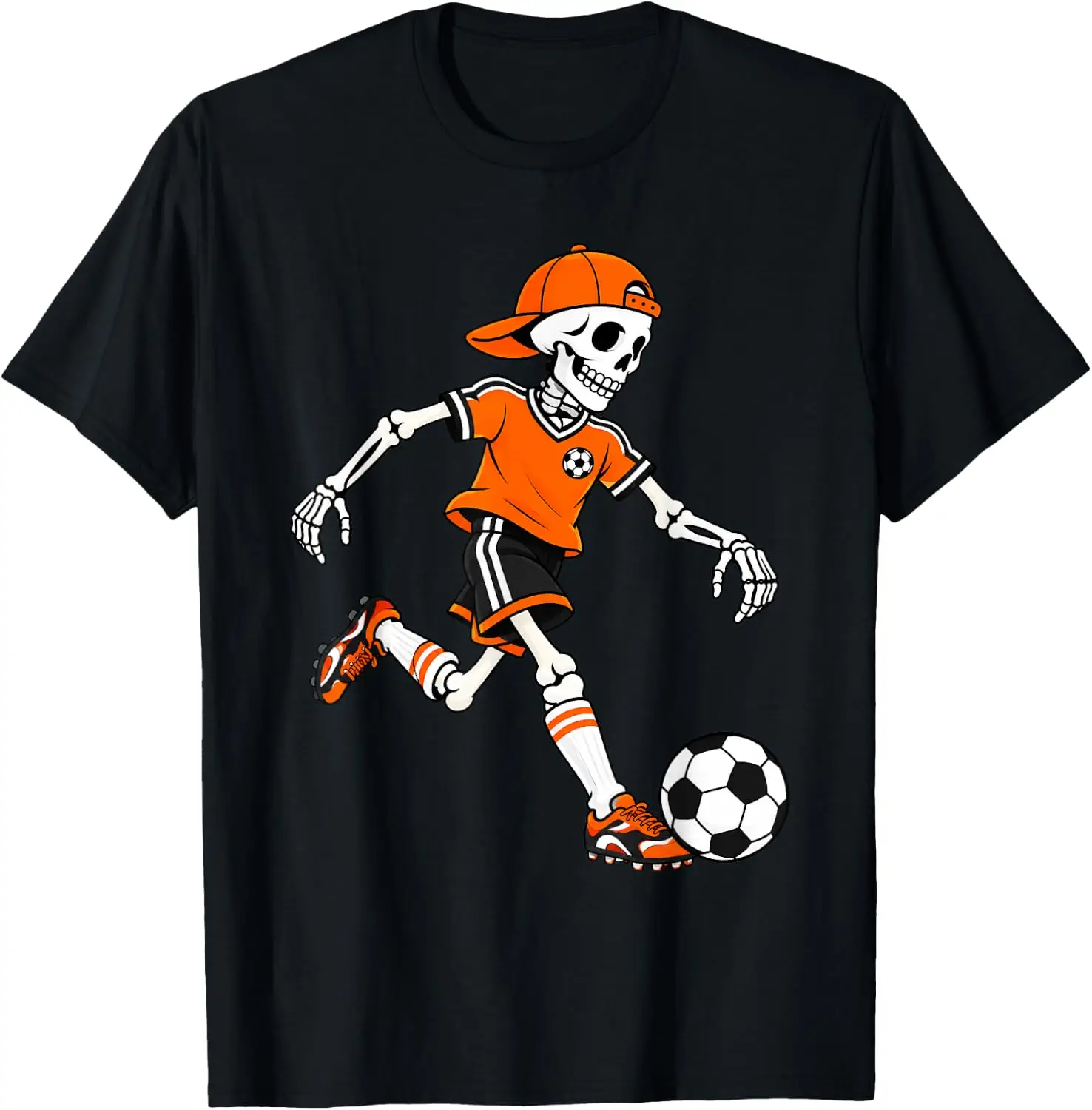Boys Halloween Kids Playing Soccer Funny Skeleton Spooky T-Shirt Breathable, heavyweight pure cotton short-sleeve top—stylish, plus-size, and suitable for year-round wear with a sporty, casual vibe