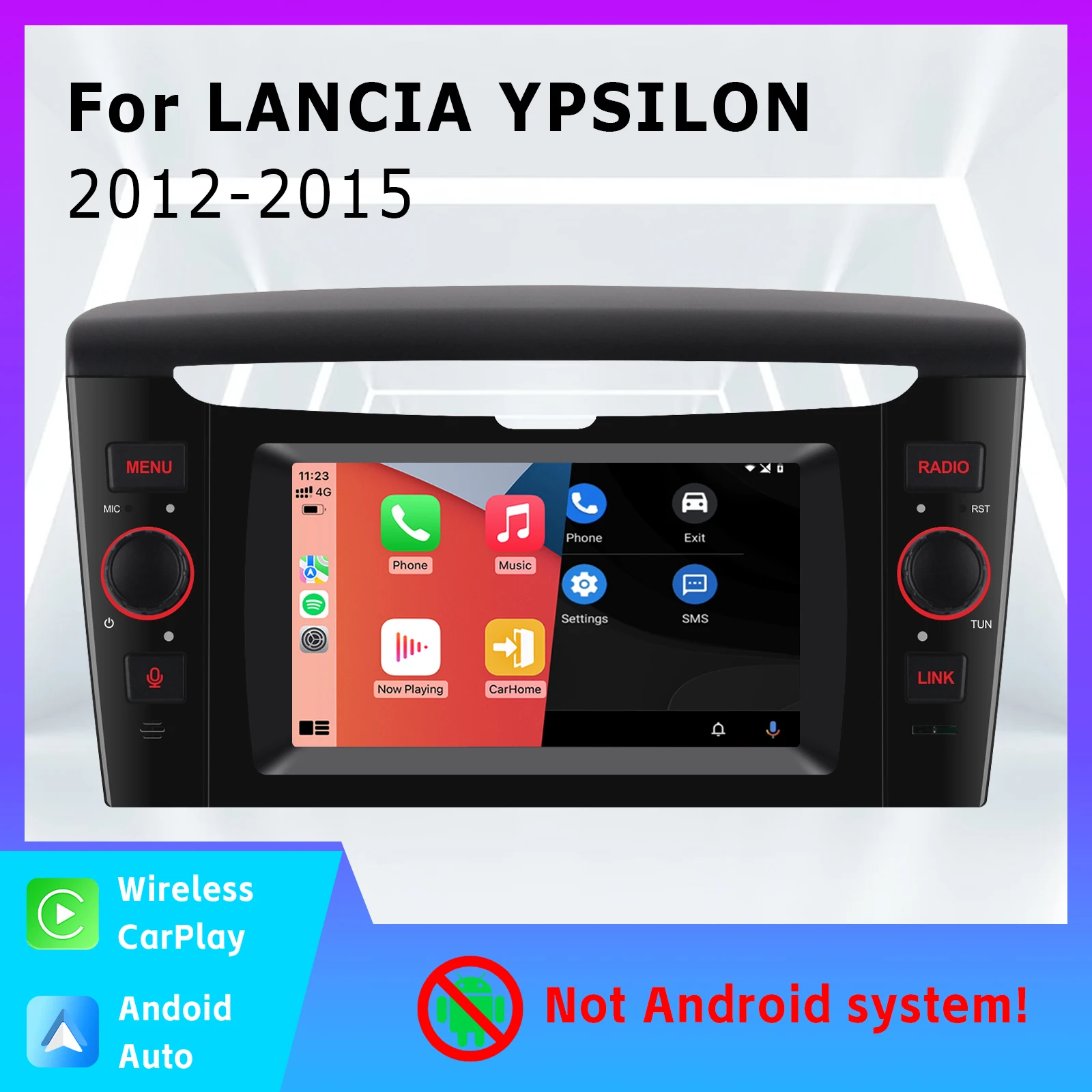 Автомобильное радио с беспроводной камерой заднего вида Carplay DAB+ BT IPS с сенсорным экраном Android Auto SWC AHD для Lancia Ypsilon 2011-2020