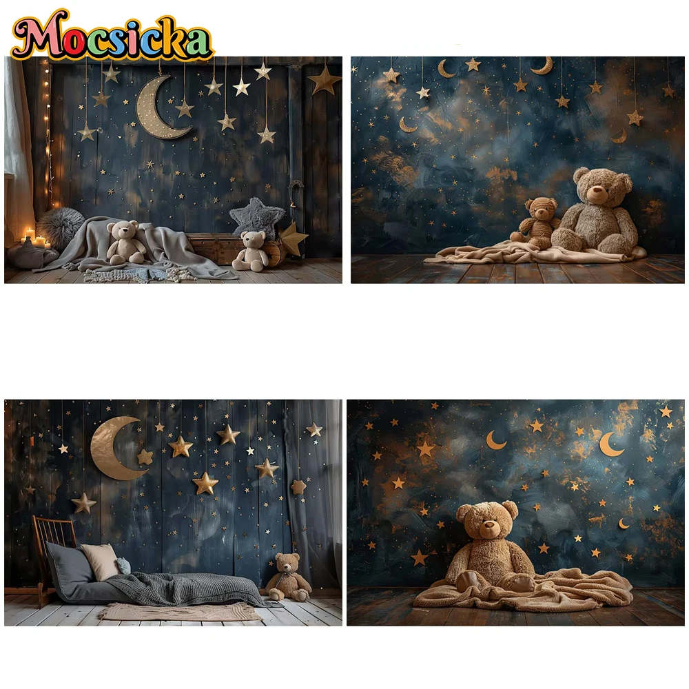 

Mocsicka Bear Photography Background Moon Starry Wall Party Supplies Decorations Portrait Birthday Banner Photo Backdrops Studio