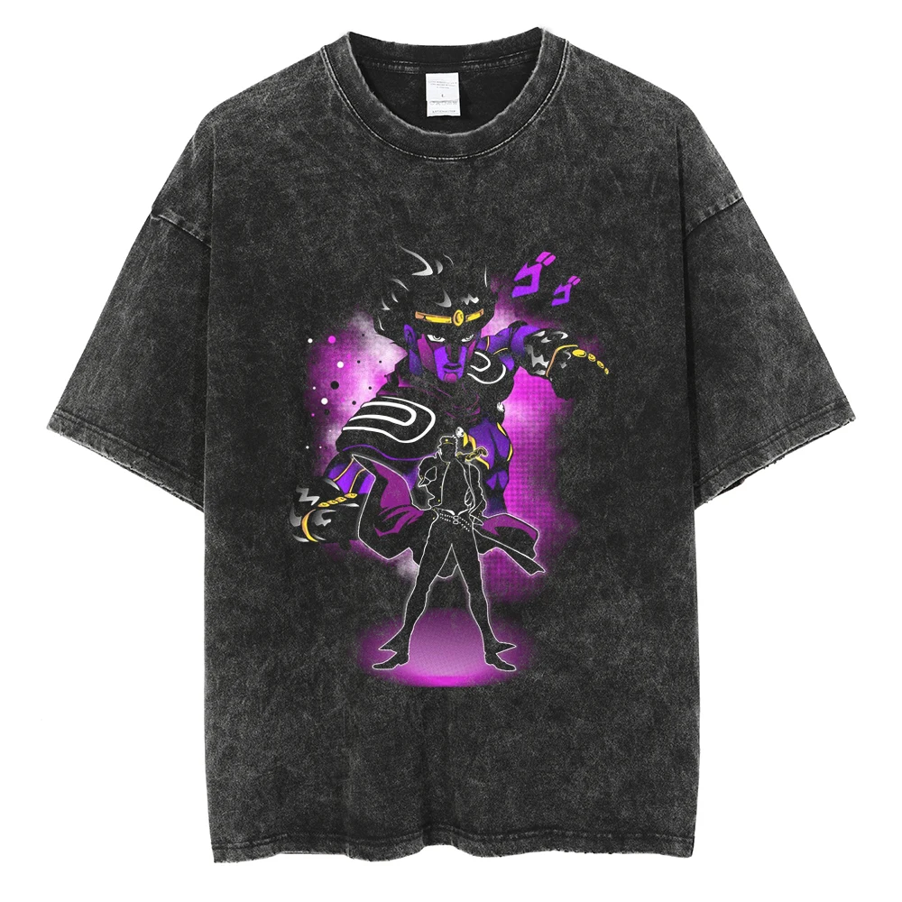JoJo's Bizarre Adventure Anime Clothing Dio Graphic Washed Tshirt Men Manga Vintage Cotton T-shirts Harajuku Male Casual T Shirt