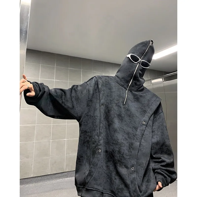 Retro Tie-dye Printed Hoodie Men Fleece Warm Pullover Sweatshirts High Street Hip Hop Streetwear Oversized Unisex Hoodie